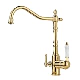SWENEEN Rubinetto da Cucina Girevole A 360° con Doppie Maniglie, Miscelatore 3 in 1 per Acqua Potabile con Filtro, Design Moderno, Ideale per Cucine Contemporanee, Colore Oro Tit,Titan Gold