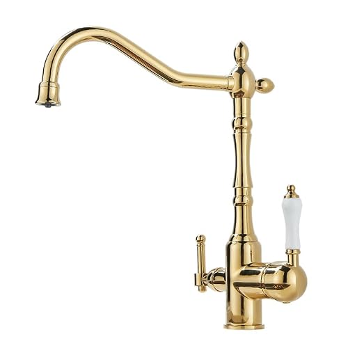 360&deg; Swivel Spout 1 Hole High Arc Brass Mixer Tap Rv Kitchen Sink Faucet Vintage Faucet Titanium Gold