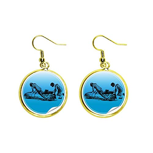 Pendientes de gota esquís y botas de invierno dorados para mujer