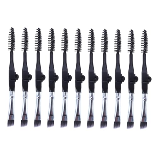 PLAFOPE 10Pcs Mini Foldable Eyebrow Brush Professional Dual Head Eyebrow and Eyelash Brushes for Women Compact Beauty Tools Black