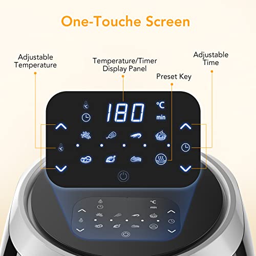 Heißluftfritteuse, Heißluftfritteuse xxl ölfrei 8L 1800W, fritteuse Airfryer mit Rezeptbuch auf Deutsch, 8 Programme, einstellbare Temperaturregelung Acekool – Bild 3