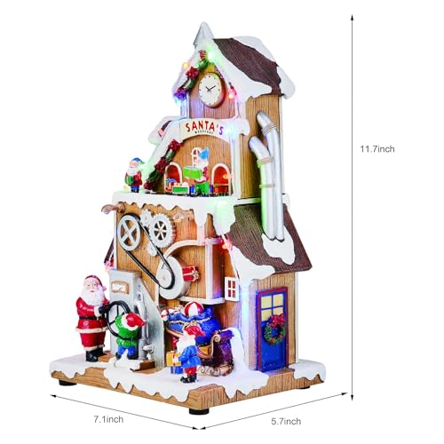 Santa’s Workshop Animated Christmas Village Moments in Time LED Lights, Music & Moving Scene Hand-Painted Polyresin Holiday Building with Adapter Christmas Home Décor Collectible - Image 6