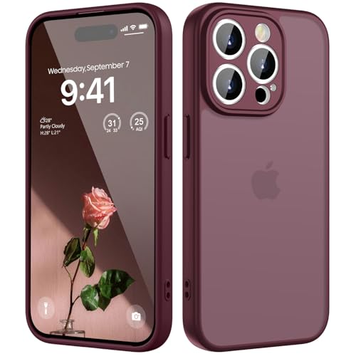 KPPIT for iPhone 14 Pro Max case Shockproof Military Grade Drop Protection Frosted Translucent for iPhone 14 Pro Max Phone case-Wine Red