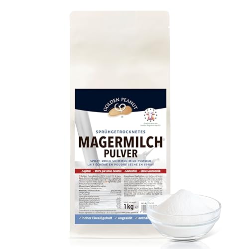 GOLDEN PEANUT Magermilchpulver 1 kg - fettarm sprühgetrocknet, lange haltbare Magermilch, Frischmilch Ersatz, Eisherstellung, Herkunft EU