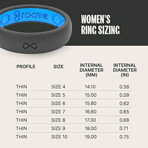 Groove Life Solid Thin Deep Stone/Blue Silicone Ring Breathable Rubber Wedding Rings For Women, Lifetime Coverage, Unique Design, Comfort Fit Ring - Size 8 #TOP4
