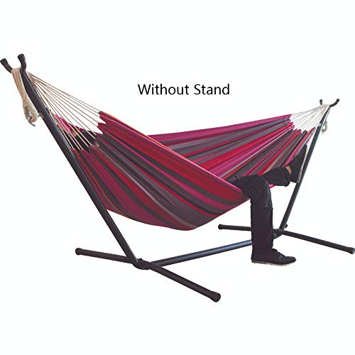 Kissme Double Canvas Striped Hammock with Metal Frame Stand, Lazy daze Hammock Lounge Chair, Outdoor Hanging Swing Hammock Garden Patio (7,Without stand)