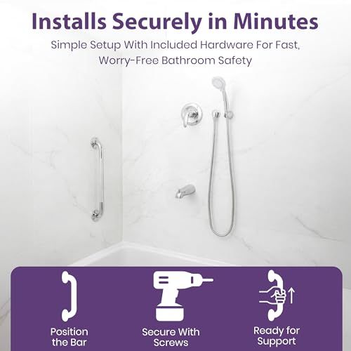 16 Inch Grab Bars for Bathtubs and Showers - Chrome Knurled Bathroom Safety Rail Handle - Non Slip Textured Grip Handicap Grab Bar for Seniors, 250 lbs Weight Support Capacity by ProHeal - Image 8