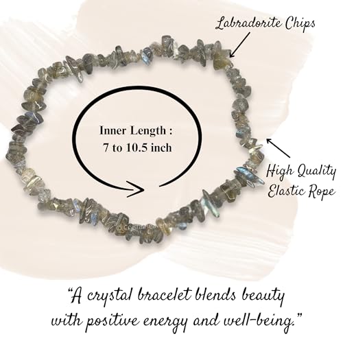 Image of Certified Labradorite Bracelet for Women Men with Healing Crystal and Reiki Stone - Beautiful Gemstone Beaded Bracelet for Balance, Harmony & Positive Energy (Chips Stone Beads)