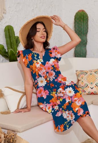 Image of Jayscreate Women's Ruffle Sleeve Layered Dress Pockets Elastic Waist 2025 V Neck Above Knee Summer Casual Cute Dress