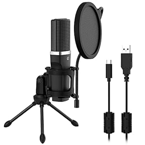 Faunow【2022年新版】 コンデンサーマイク スマホマイク PCマイク USBマイク単一指向性 PCゲームマイク ノイズ軽減 タッチボタン LED指示ライト ポップガード付き マイクスタンド付き Skype 録音 生放送 YOUTUBE ゲーム実況 在宅勤務に適応