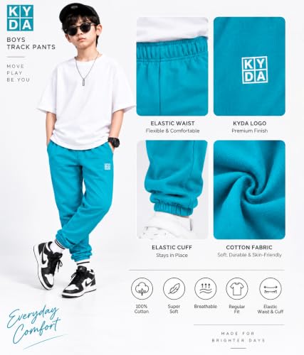 Image of KYDA Kids Boys Premium 100% Cotton Regular Fit Track Pants Soft Breathable Elastic Waist Casual Joggers Kids Playwear Everyday Comfort Wear-Pack of 2