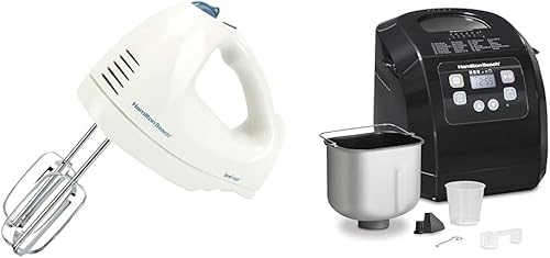 Hamilton Beach Batidora de mano eléctrica de 6 velocidades con batidor, batidores tradicionales y máquina para hacer pan, digital, programable