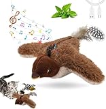 GosBio Interactive Flying Bird Cat Toy with Flapping Wings & Chirping Sounds - Rechargeable Cat Toys Interactive for Bored Indoor Adult Cats, Electric Simulation Pet Toy for Cats & Dogs (Brown)