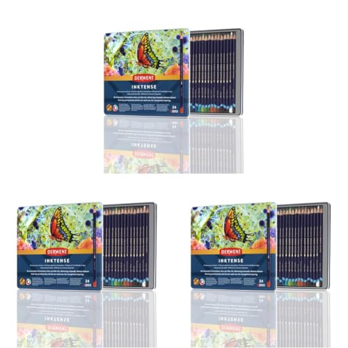 Image of Derwent Inktense Pencils Tin, Set of 24, Great for Holiday Gifts, 4mm Round Core, Firm Texture, Watersoluble, Ideal for Watercolor, Drawing, Coloring and Painting on Paper and Fabric (0700929)