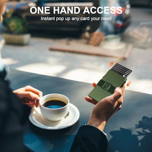Minimalist Wallet for Men,Slim Wallet for Men,Card Holder Metal Wallet,Pop Up Wallet for Men, Aluminum Card Holder, Quick Access to Cards, Rfid Blocking Protection,12+ Credit Cards (Green)4