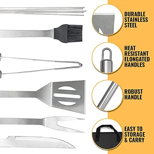 LaDonna 10 Piece Barbecue Accessories Grill Kit Barbecue Utensils BBQ Grill Tools Set Meat Fork BBQ Grill Tongs Barbeque Spatula with Storage Bag for Outdoor Camping BBQ Sets with Case
