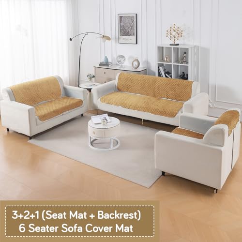 Image of HOKIPO Quilted Sofa Cover 6 Seater Set - Washable 3+2+1 Sofa Panel for Seat & Back | 'Quilt Classic' Yellow (IN-927+926+925 * 2-YLW)