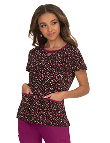 KOI Betsey Johnson B100PR Rose Print Top (Ditsey Floral Raspberry, Medium)