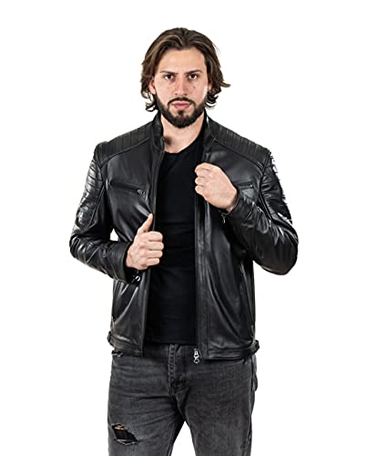 Pelletterie Borghese | Biker Pelle Uomo Nero |
