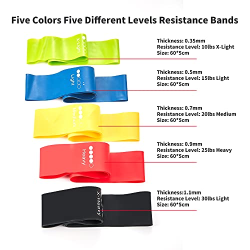 YIWINIAID Resistance Loop, 5 Pack Elastic Exercise Bands 5 Different Resistance Levels for Workout, Aerobic Exercise, Fitness with User Manual and Carry Bag.