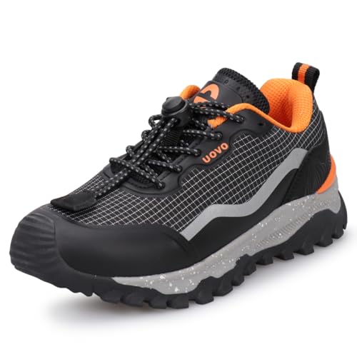UOVO Boys Running Shoes Kids Waterproof Hiking Trail Fashion Sneakers Breathable Lightweight Non-Slip Outdoor Walking Sports Shoe Black,6.5