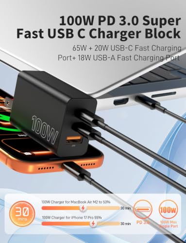 Image of 2Pack USB C Charger Block 100W,3-Port Super Fast Charging Wall Adapter