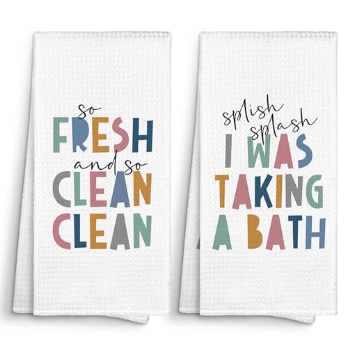 Sviojuce Kids Nursery Bathroom Decor Hand Towels 16x24 Set of 2, So Fresh and So Clean Decorative Towels Gifts for Kids Baby Toddlers, Splish Splash Bathroom Kitchen Hand Towel Decor