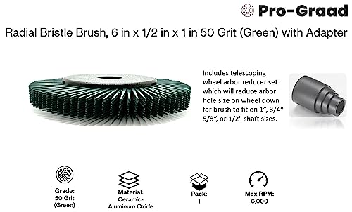 Image of Radial Bristle Brush, 6 in x 1 /2 in x 1 in 50 Grit (Green) with Adapter (Pack of 1)