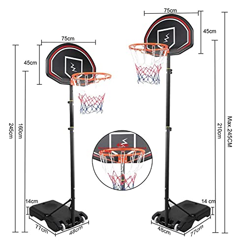 Foto von YOLEO Basketballkorb für Kinder, 1,6 bis 2,1 Meter höhenverstellbar Basketballständer Korbanlage beweglich Outdoor und Haus Basketball-Ständer bis 12 Jahre