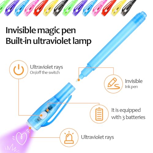 7 x Geheimstift mit UV-Licht , Zauberstift Kinder, UV Stift, unsichtbar schreiben, geheimstift Kinder, lesbar durch Licht, Give Aways Kindergeburtstag Gastgeschenke, Ostergeschenke, Kindergeburtstag