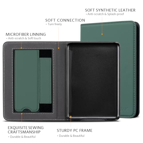 Image of CoBak Case for 6 inch E-Reader - PU Leather Smart Cover with Auto Sleep /Wake & Hand Strap, not Compatible with Kobo Clara,Dark Green