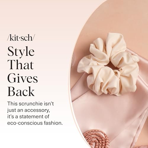 Image of Kitsch Recycled Satin Oversized Scrunchies - Large Hair Scrunchies for Women, Eco-Friendly Hair Ties & Ponytail Holders | Ideal Gifts for Women - Camel & Cream, 2pc Set