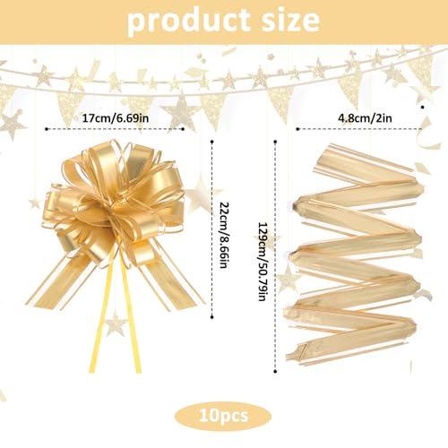 10 Stück Geschenkschleife Groß, 22 cm Gold Ziehschleife Geschenk Schleife mit Geschenkbänder Große Schleife Geschenk für Geschenkverpackung Auto Deko Weihnachten Hochzeit Geburtstag Urlaubs Party