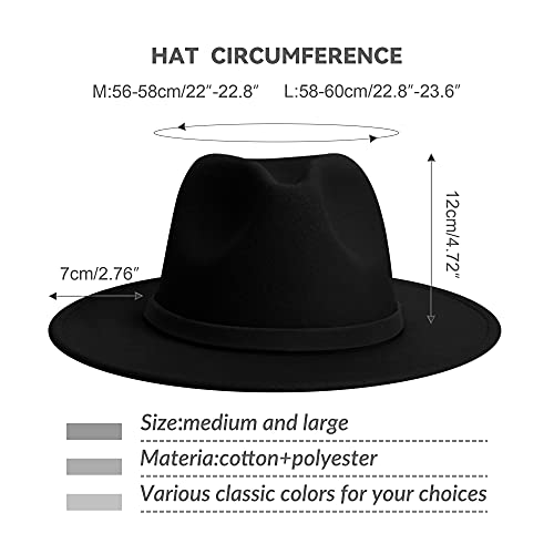 Wide Brim Fedora Hats for Women & Men Classic Dress Panama Hat Adjustable Felt Hat with Band - Thumbnail 2