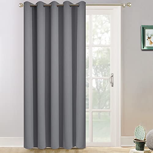 Yakamok Wide Thermal Blackout Patio Door Curtain Panel, Sliding Door Insulated Grommet Curtains, Extra Wide Curtains for Sliding Glass Door, Grey, W70 x L84, 1 Panel