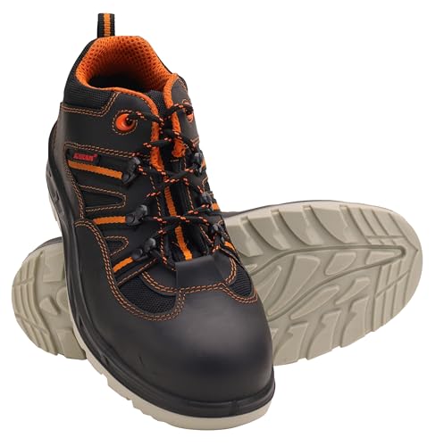 Image of KARAM FS63 Buff Black Leather Sporty Safety Shoes for Men | Double Density with Fiber Toe | Antislip, Oil & Heat Resistant | Size-04
