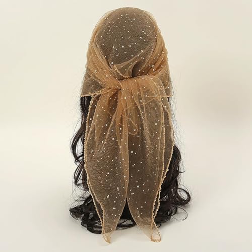 Women'S Glitter Decor Head Scarf,Fashionable And Exquisite Brown Head Scarf,Soft Glitter Scarf4