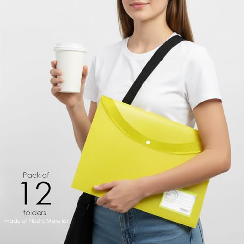 Image of Shuban A4 Plastic File Folder Document Organizer, Plastic File Holder with Snap Button, Waterproof Certificate Folder for Office, School, Home (Style-3-Document Folder- 12 Pcs -Multi Color)