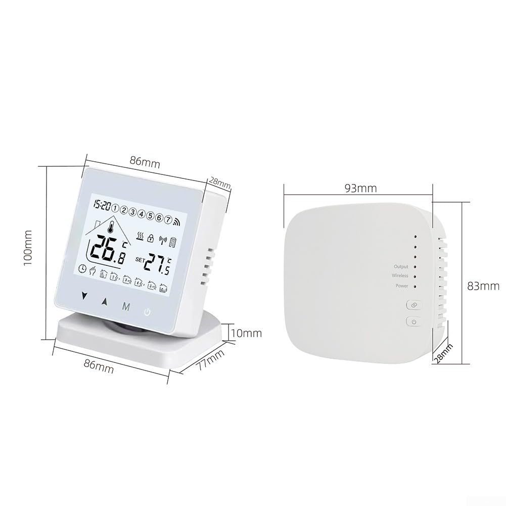 Termostato de calefacción de suelo RF433 no programable con rango ajustable de 5 a 95 °C, control de precisión de 0,5 °C, modos temporales automáticos manuales flexibles, bloqueo infantil activado por