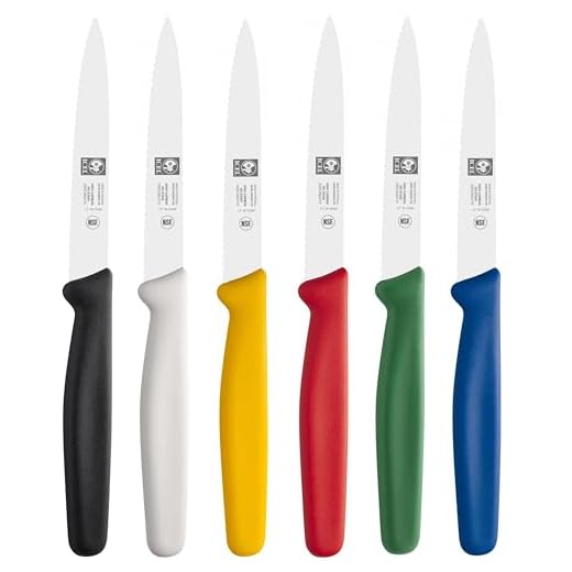 Serrated Paring Knife Set. Great for All Kind of Kitchen Prep work, Like Chopping Mincing Dicing. 6-Piece Set Includes One Red, Blue, Yellow, Green, Black and White knives. By ICEL - Light 'n' Mighty