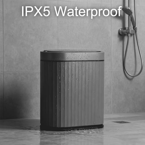 Image of ELPHECO Bathroom Motion Sensor Trash can, 2 Gallon Automatic Garbage Can, Slim Plastic Smart Trash Can with Lid, Commercial Intelligent Trash Bin for Bedroom, Bathroom, Office, Cement Grey Black