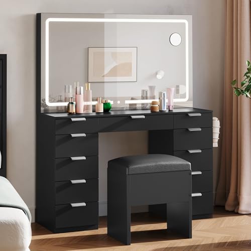 DWVO 46'' Wooden Dressing Table for Bedroom (Deep Black)