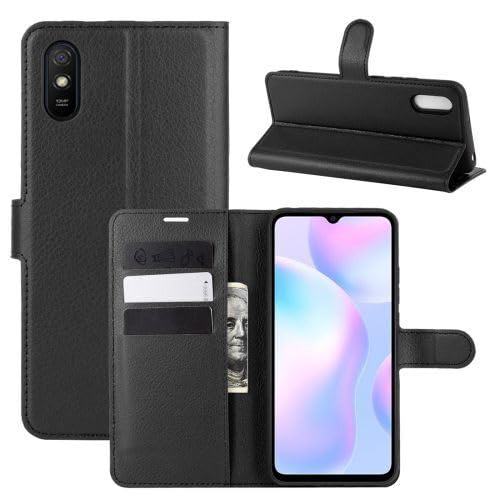 betterfon Handyhülle Kompatibel mit Xiaomi Redmi 9A | Premium Qualität TPU Klapphülle für Redmi 9A mit Kartenfächern | Magnetverschluss Handyhülle | Schwarz