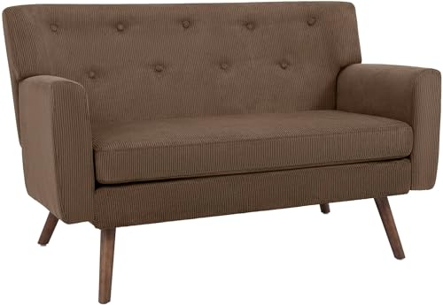 CLP Canape 2 Places Kioni en Velours cotele, canape Confortable pour Salon, Rembourrage Epais, Charge Max 240 kg, Pieds en Bois d hevea, Couleur:Marron foncé