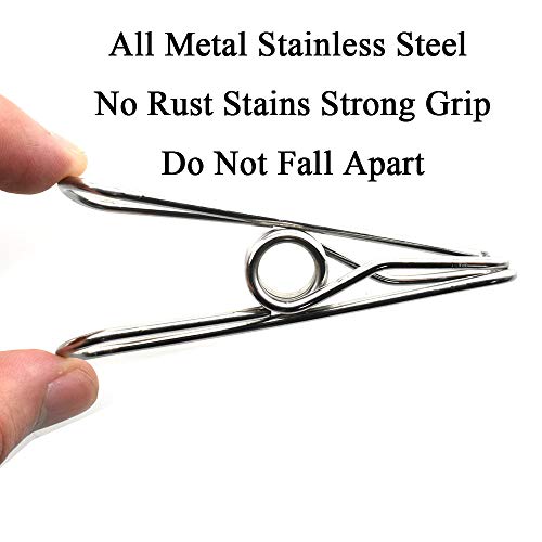 Image of HAHIYO Clothespins Chip Clips All Metal Stainless Steel No Rust Stains Strong Grip in Heavy Wind 3.4 Inches 14 Pack Extra Large Do Not Fall Apart Open Wide for Holding Clothes Snack Bag Clamps