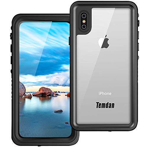 Temdan iPhone Xs Waterproof Case, IP68 Waterproof Full-Body Protect Rugged Case Built-in Screen Protector Underwater Case Compatible for iPhone Xs 2018(5.8inch Black/Clear)