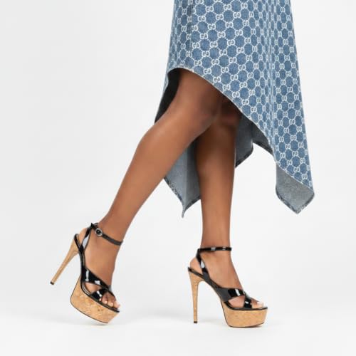 Image of Esvowido Heeled Mules for Women Cork Platform Stiletto Heels Slip on Open Toe High Heeled Sandals Crisscross Slippers Pumps Shoes