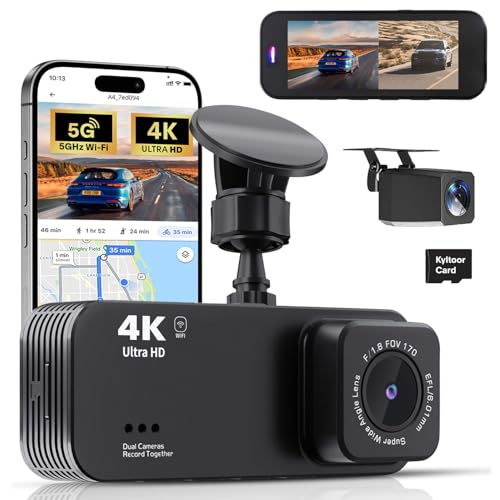 Dash Cam Front and Rear, 4K+1080P Dual Dash Camera for Cars with 5G WiFi, Built-in High-Capacity Storage, Night Vision, G-Sensor, 24H Parking Mode