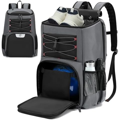 BOSSTIN Bowling Backpack, Single Ball Bowling Bag with Shoe Bag And Bowling Accessories, Bowling Ball Bag with Padded Ball Holder 1 Ball Black (Grey) Cover