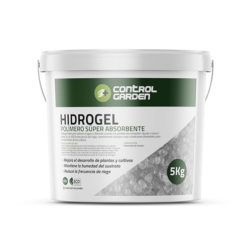 GROWMANIA.ES Control Garden Hidrogel Retenedor de Agua para Plantas y Cultivos 5 KG | Agua Sólida para Riego de Interior y Exterior | Polímero Súper Absorbente Retenedor de Lluvia hasta 1500 L
